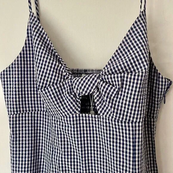 NWT RAILS Maeve Fluted Seersucker Womens Navy Gingham Midi Dress size Medium - Picture 5 of 9
